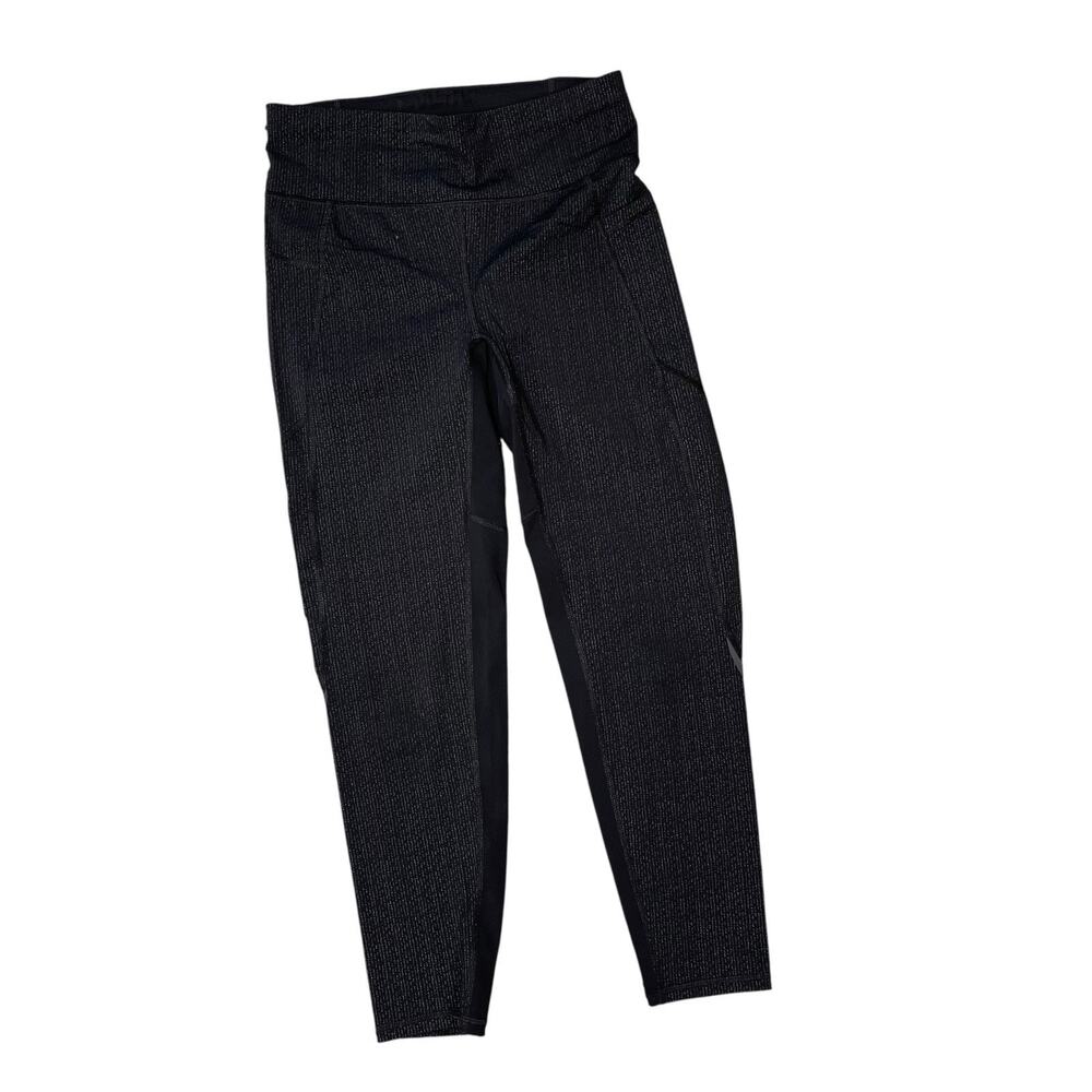 Sweaty Betty Black Yoga Pants 7/8 Tight Black Metallic Stripe Pockets Small